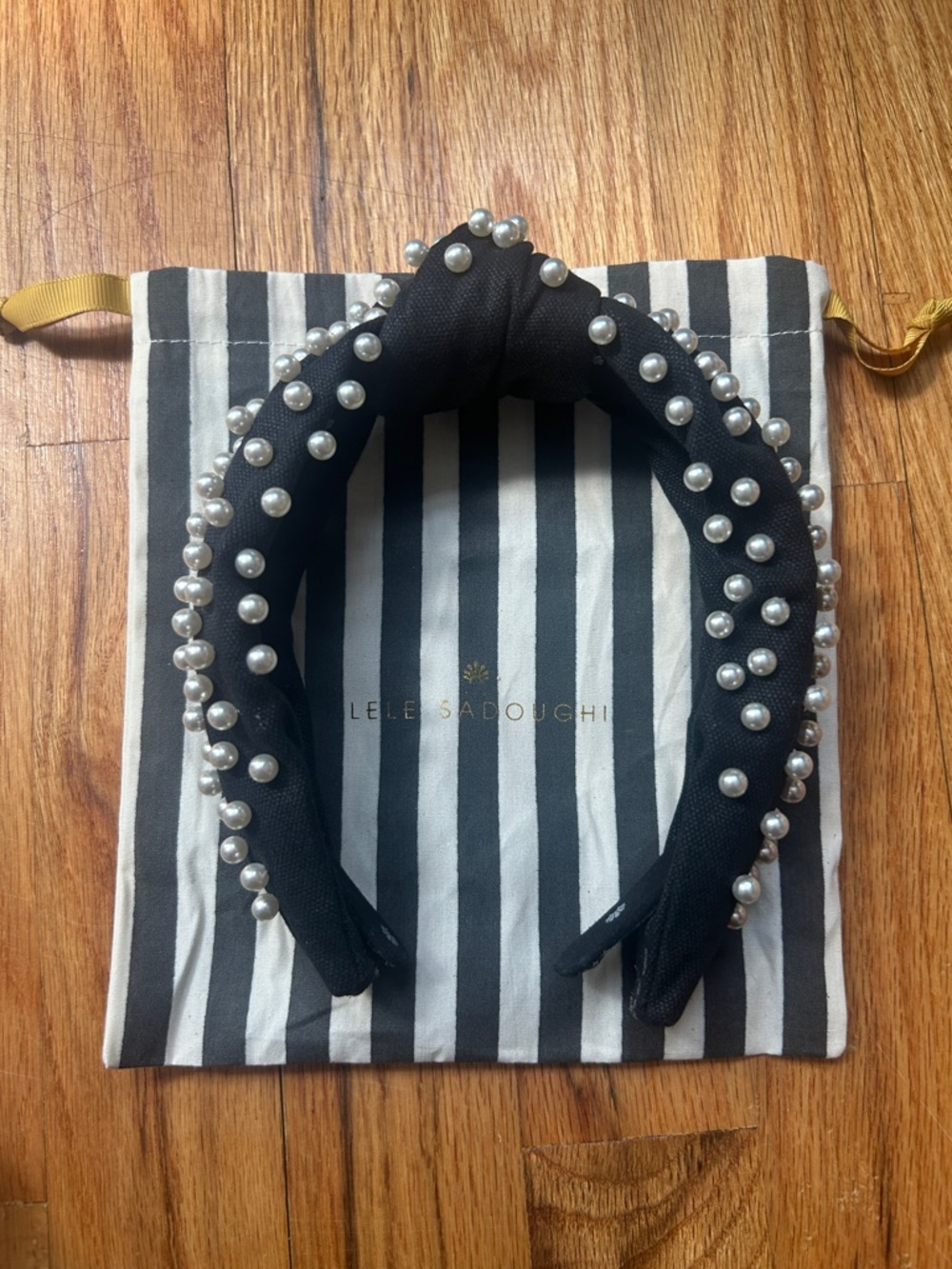 Lele Sadoughi Black Pearl-Studded Knotted Headband